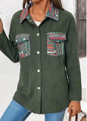 Green Corduroy Tribal Print Long Sleeve Coat | thumb picture 