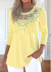 Light Yellow Patchwork Long Sleeve Round Neck T Shirt | thumb picture 