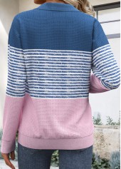 Dusty Blue Zipper Striped Long Sleeve Sweatshirt | thumb picture 