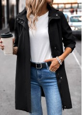 Black Removable Hood Long Sleeve Hooded Trench Coat | thumb picture 