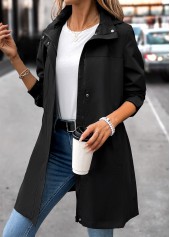 Black Removable Hood Long Sleeve Hooded Trench Coat | thumb picture 