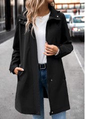 Black Removable Hood Long Sleeve Hooded Trench Coat | thumb picture 