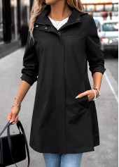 Black Removable Hood Long Sleeve Hooded Trench Coat | thumb picture 
