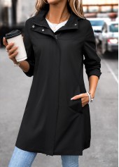 Black Removable Hood Long Sleeve Hooded Trench Coat | thumb picture 