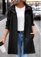 Black Removable Hood Long Sleeve Hooded Trench Coat
