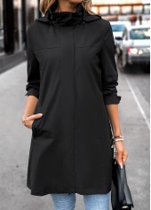 Black Removable Hood Long Sleeve Hooded Trench Coat | thumb picture 