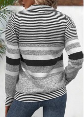 Black Zipper Striped Long Sleeve Turn Down Collar Sweatshirt | thumb picture 