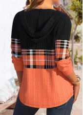 Orange Patchwork Plaid Long Sleeve Hoodie | thumb picture 