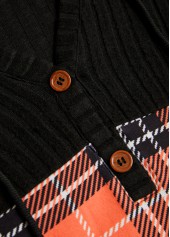 Orange Patchwork Plaid Long Sleeve Hoodie | thumb picture 