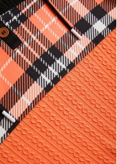 Orange Patchwork Plaid Long Sleeve Hoodie | thumb picture 