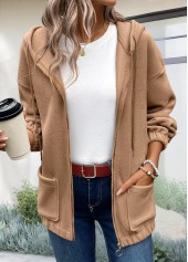 Light Coffee Plush Long Sleeve Hoodie | thumb picture 