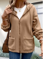 Light Coffee Plush Long Sleeve Hoodie | thumb picture 