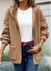 Light Coffee Plush Long Sleeve Hoodie | thumb picture 