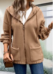 Light Coffee Plush Long Sleeve Hoodie | thumb picture 