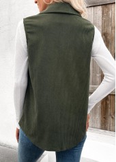 Olive Green Patchwork Sleeveless Shirt Collar Corduroy Waistcoat | thumb picture 