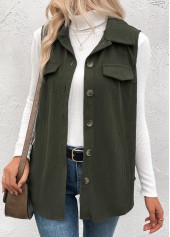 Olive Green Patchwork Sleeveless Shirt Collar Corduroy Waistcoat | thumb picture 