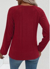 Wine Red Button Long Sleeve Round Neck T Shirt | thumb picture 
