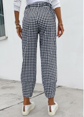 Black Plaid Elastic Waist High Waisted Pants