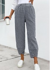 Black Plaid Elastic Waist High Waisted Pants