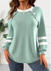 Green Textured Fabric Long Sleeve Round Neck Sweatshirt
