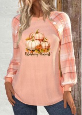Halloween Dusty Pink Button Long Sleeve Round Neck Sweatshirt | thumb picture 