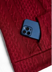 Wine Red Patchwork Tribal Print Long Sleeve Hoodie | thumb picture 