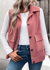Dusty Pink Button Up Turn Down Collar Corduroy Waistcoat | thumb picture 