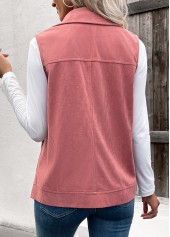 Dusty Pink Button Up Turn Down Collar Corduroy Waistcoat | thumb picture 