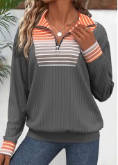 Grey Circular Ring Plus Size Striped Long Sleeve Sweatshirt