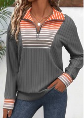 Grey Circular Ring Plus Size Striped Long Sleeve Sweatshirt | thumb picture 