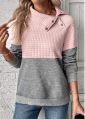 Grey Patchwork Long Sleeve Asymmetrical Neck Sweatshirt | thumb picture 
