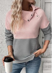 Grey Patchwork Long Sleeve Asymmetrical Neck Sweatshirt | thumb picture 