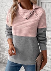Grey Patchwork Long Sleeve Asymmetrical Neck Sweatshirt | thumb picture 