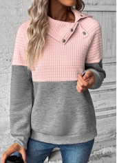 Grey Patchwork Long Sleeve Asymmetrical Neck Sweatshirt | thumb picture 