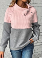 Grey Patchwork Long Sleeve Asymmetrical Neck Sweatshirt
