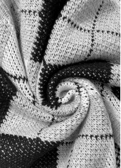 Grey Patchwork Plaid Long Sleeve V Neck Sweater | thumb picture 