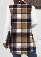 Dark Camel Patchwork Plaid Sleeveless Shirt Collar Waistcoat | thumb picture 