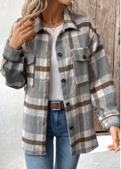 Grey Tummy Coverage Plaid Long Sleeve Coat
