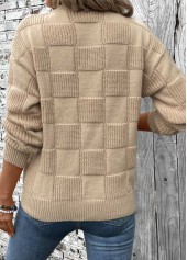 Light Coffee Patchwork Long Sleeve Round Neck Sweater | thumb picture 