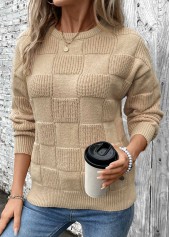 Light Coffee Patchwork Long Sleeve Round Neck Sweater | thumb picture 