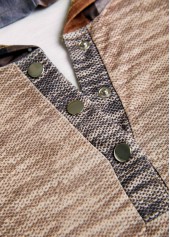 Dark Coffee Patchwork Plaid Long Sleeve Hoodie | thumb picture 