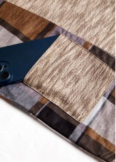 Dark Coffee Patchwork Plaid Long Sleeve Hoodie | thumb picture 