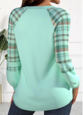 Striped Mint Green Button Pumpkin Print Long Sleeve Sweatshirt | thumb picture 