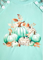 Striped Mint Green Button Pumpkin Print Long Sleeve Sweatshirt | thumb picture 