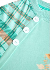 Striped Mint Green Button Pumpkin Print Long Sleeve Sweatshirt | thumb picture 