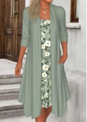 Plus Size Sage Green Tummy Coverage Floral Print Dress | thumb picture 
