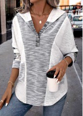 Light Grey Patchwork Plus Size Long Sleeve Hoodie