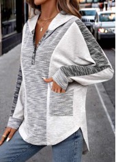 Light Grey Patchwork Plus Size Long Sleeve Hoodie | thumb picture 