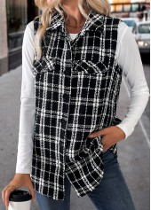 Black Patchwork Plaid Sleeveless Turn Down Collar Waistcoat | thumb picture 