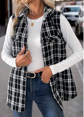 Black Patchwork Plaid Sleeveless Turn Down Collar Waistcoat | thumb picture 